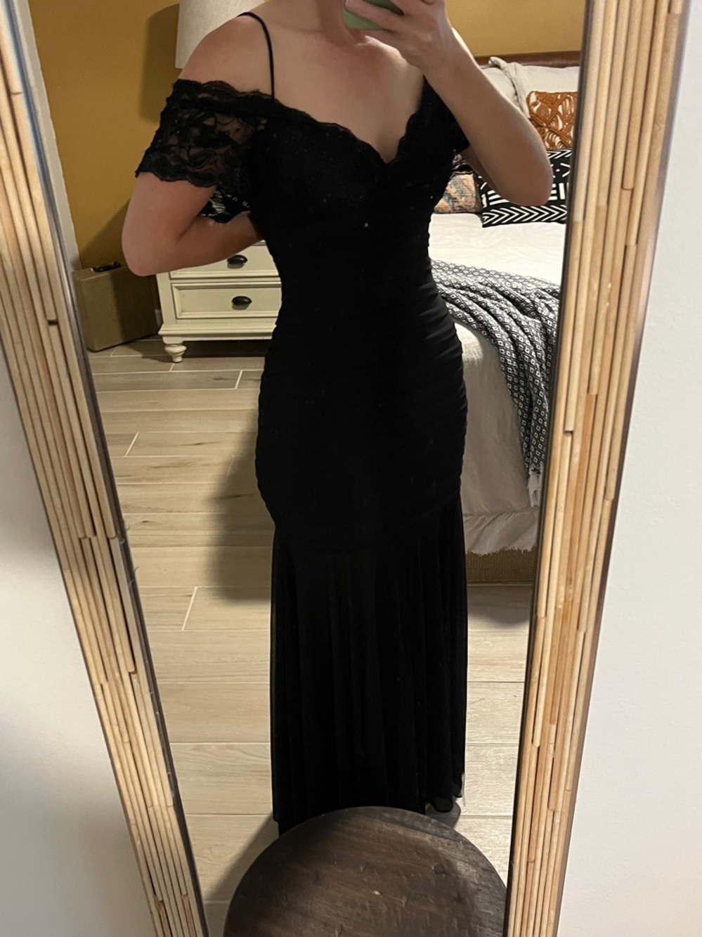 Betsy & Adam Black Off-Shoulder Lace Dress